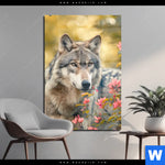 Acrylglasbild Wolfsblick Im Fruehling Hochformat Produktvorschau mit dem Bild Wolfsblick im Frühling im Format Hochformat.