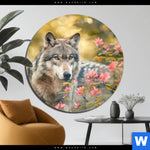 Acrylglasbild Wolfsblick Im Fruehling Rund Produktvorschau mit dem Bild Wolfsblick im Frühling im Format Rund.
