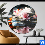 Acrylglasbild Zen Steine Mit Blumen Rund Produktvorschau mit dem Bild Zen Steine mit Blumen im Format Rund.
