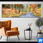 Acrylglasbild Zwei Hirsche Am Fluss Panorama Produktvorschau mit dem Bild Zwei Hirsche am Fluss im Format Panorama.