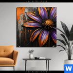 Alu Dibond Bild Abstrakte Blume In Orange Lila Quadrat Produktvorschau mit dem Bild Abstrakte Blume in Orange & Lila im Format Quadrat.