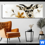 Alu Dibond Bild Bluetenpracht Trifft Geweih Panorama Produktvorschau mit dem Bild Blütenpracht trifft Geweih im Format Panorama.