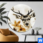 Alu Dibond Bild Bluetenpracht Trifft Geweih Rund Produktvorschau mit dem Bild Blütenpracht trifft Geweih im Format Rund.