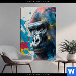 Alu Dibond Bild Bunter Gorilla Mit Farbspritzern Hochformat Produktvorschau mit dem Bild Bunter Gorilla mit Farbspritzern im Format Hochformat.