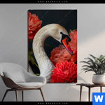 Alu Dibond Bild Eleganter Schwan Mit Blumen Hochformat Produktvorschau mit dem Bild Eleganter Schwan mit Blumen im Format Hochformat.