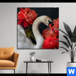 Alu Dibond Bild Eleganter Schwan Mit Blumen Quadrat Produktvorschau mit dem Bild Eleganter Schwan mit Blumen im Format Quadrat.