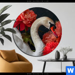 Alu Dibond Bild Eleganter Schwan Mit Blumen Rund Produktvorschau mit dem Bild Eleganter Schwan mit Blumen im Format Rund.