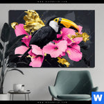 Alu Dibond Bild Exotischer Tukan Mit Blueten Querformat Produktvorschau mit dem Bild Exotischer Tukan mit Blüten im Format Querformat.