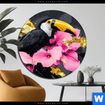 Alu Dibond Bild Exotischer Tukan Mit Blueten Rund Produktvorschau mit dem Bild Exotischer Tukan mit Blüten im Format Rund.