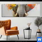 Alu Dibond Bild Farbenexplosion Mit Elefant Panorama Produktvorschau mit dem Bild Farbenexplosion mit Elefant im Format Panorama.