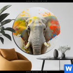 Alu Dibond Bild Farbenexplosion Mit Elefant Rund Produktvorschau mit dem Bild Farbenexplosion mit Elefant im Format Rund.