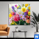Alu Dibond Bild Farbenfrohe Fruehlingsblueten Quadrat Produktvorschau mit dem Bild Farbenfrohe Frühlingsblüten im Format Quadrat.