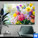 Alu Dibond Bild Farbenfrohe Fruehlingsblueten Querformat Produktvorschau mit dem Bild Farbenfrohe Frühlingsblüten im Format Querformat.