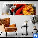 Alu Dibond Bild Flamingo Blueten Panorama Produktvorschau mit dem Bild Flamingo & Blüten im Format Panorama.