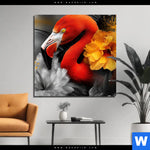Alu Dibond Bild Flamingo Blueten Quadrat Produktvorschau mit dem Bild Flamingo & Blüten im Format Quadrat.