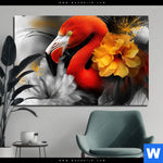 Alu Dibond Bild Flamingo Blueten Querformat Produktvorschau mit dem Bild Flamingo & Blüten im Format Querformat.