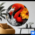 Alu Dibond Bild Flamingo Blueten Rund Produktvorschau mit dem Bild Flamingo & Blüten im Format Rund.