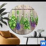 Alu Dibond Bild Frische Kraeuter An Holzstange Rund Produktvorschau mit dem Bild Frische Kräuter an Holzstange im Format Rund.