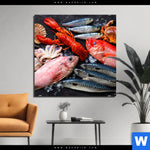 Alu Dibond Bild Frischer Fisch Und Meeresfruechte Quadrat Produktvorschau mit dem Bild Frischer Fisch und Meeresfrüchte im Format Quadrat.