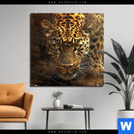 Alu Dibond Bild Geheimnisvoller Leopard Quadrat Produktvorschau mit dem Bild Geheimnisvoller Leopard im Format Quadrat.