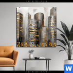 Alu Dibond Bild Goldene Skyline Vision Quadrat Produktvorschau mit dem Bild Goldene Skyline Vision im Format Quadrat.