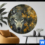 Alu Dibond Bild Goldener Wolfblick Rund Produktvorschau mit dem Bild Goldener Wolfblick im Format Rund.