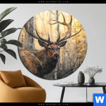 Alu Dibond Bild Hirsch Im Morgenlicht Rund Produktvorschau mit dem Bild Hirsch im Morgenlicht im Format Rund.