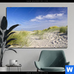 Alu Dibond Bild Kuestenwanderung Durch Sandduenen Querformat Produktvorschau mit dem Bild Küstenwanderung durch Sanddünen im Format Querformat.