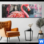 Alu Dibond Bild Kunstvoller Flamingo Panorama Produktvorschau mit dem Bild Kunstvoller Flamingo im Format Panorama.