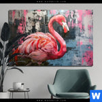 Alu Dibond Bild Kunstvoller Flamingo Querformat Produktvorschau mit dem Bild Kunstvoller Flamingo im Format Querformat.