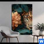 Alu Dibond Bild Leopard Im Bluetenmeer Hochformat Produktvorschau mit dem Bild Leopard im Blütenmeer im Format Hochformat.