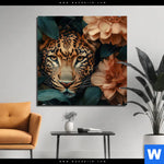 Alu Dibond Bild Leopard Im Bluetenmeer Quadrat Produktvorschau mit dem Bild Leopard im Blütenmeer im Format Quadrat.