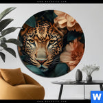 Alu Dibond Bild Leopard Im Bluetenmeer Rund Produktvorschau mit dem Bild Leopard im Blütenmeer im Format Rund.