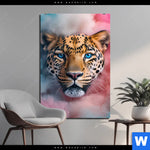 Alu Dibond Bild Leopard Im Farbnebel Hochformat Produktvorschau mit dem Bild Leopard im Farbnebel im Format Hochformat.