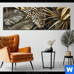 Alu Dibond Bild Leopard In Goldener Tarnung Panorama Produktvorschau mit dem Bild Leopard in goldener Tarnung im Format Panorama.