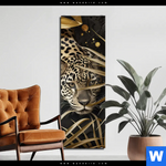 Alu Dibond Bild Leopard In Goldener Tarnung Schmal Produktvorschau mit dem Bild Leopard in goldener Tarnung im Format Schmal.
