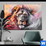 Alu Dibond Bild Loewe Im Farbensturm Querformat Produktvorschau mit dem Bild Löwe im Farbensturm im Format Querformat.
