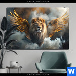 Alu Dibond Bild Loewe Mit Goldenen Fluegeln Querformat Produktvorschau mit dem Bild Löwe mit goldenen Flügeln im Format Querformat.