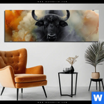 Alu Dibond Bild Maechtiger Bueffel Panorama Produktvorschau mit dem Bild Mächtiger Büffel im Format Panorama.