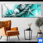 Alu Dibond Bild Muscheln Meereszauber In Tuerkis Panorama Produktvorschau mit dem Bild Muscheln-Meereszauber in Türkis im Format Panorama.