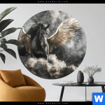 Alu Dibond Bild Mystisches Pferd Mit Fluegeln Rund Produktvorschau mit dem Bild Mystisches Pferd mit Flügeln im Format Rund.