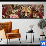 Alu Dibond Bild Naturbild Fuchs Und Blumen Panorama Produktvorschau mit dem Bild Naturbild Fuchs und Blumen im Format Panorama.