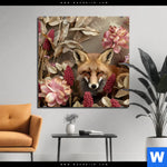 Alu Dibond Bild Naturbild Fuchs Und Blumen Quadrat Produktvorschau mit dem Bild Naturbild Fuchs und Blumen im Format Quadrat.