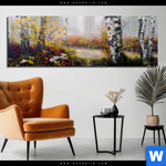 Alu Dibond Bild Naturidylle Birken Im Nebel Panorama Produktvorschau mit dem Bild Naturidylle - Birken im Nebel im Format Panorama.