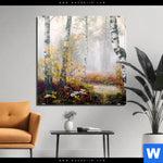 Alu Dibond Bild Naturidylle Birken Im Nebel Quadrat Produktvorschau mit dem Bild Naturidylle - Birken im Nebel im Format Quadrat.