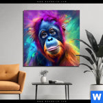 Alu Dibond Bild Orang Utan In Regenbogenfarben Quadrat Produktvorschau mit dem Bild Orang-Utan in Regenbogenfarben im Format Quadrat.
