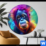Alu Dibond Bild Orang Utan In Regenbogenfarben Rund Produktvorschau mit dem Bild Orang-Utan in Regenbogenfarben im Format Rund.