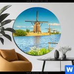 Alu Dibond Bild Romantik Zwischen Windmuehlen Rund Produktvorschau mit dem Bild Romantik zwischen Windmühlen im Format Rund.