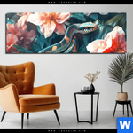 Alu Dibond Bild Schlange Zwischen Grossen Blueten Panorama Produktvorschau mit dem Bild Schlange zwischen großen Blüten im Format Panorama.