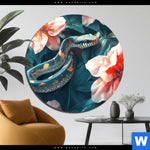 Alu Dibond Bild Schlange Zwischen Grossen Blueten Rund Produktvorschau mit dem Bild Schlange zwischen großen Blüten im Format Rund.